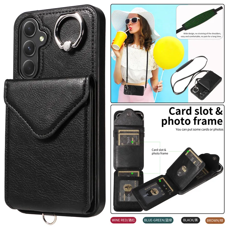 

Crossbody,Lanyard,Ring,Leather Wallet Card Phone Case,For Samsung Galaxy,A25,A15,A05S,A54,A34,A24,A14,A53,A33,A13,A52,Flip Cover