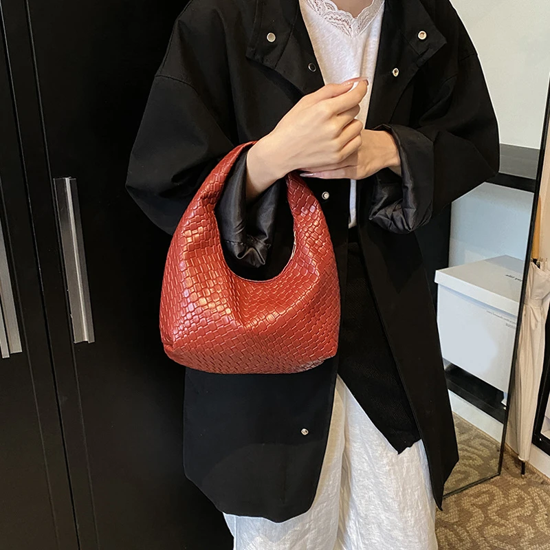 Borsa a Spalla Classica da Donna in Pelle PU Morbida con Manico Superiore, Design Intrecciato e Goffrato, per Uso Quotidiano - immagine 2