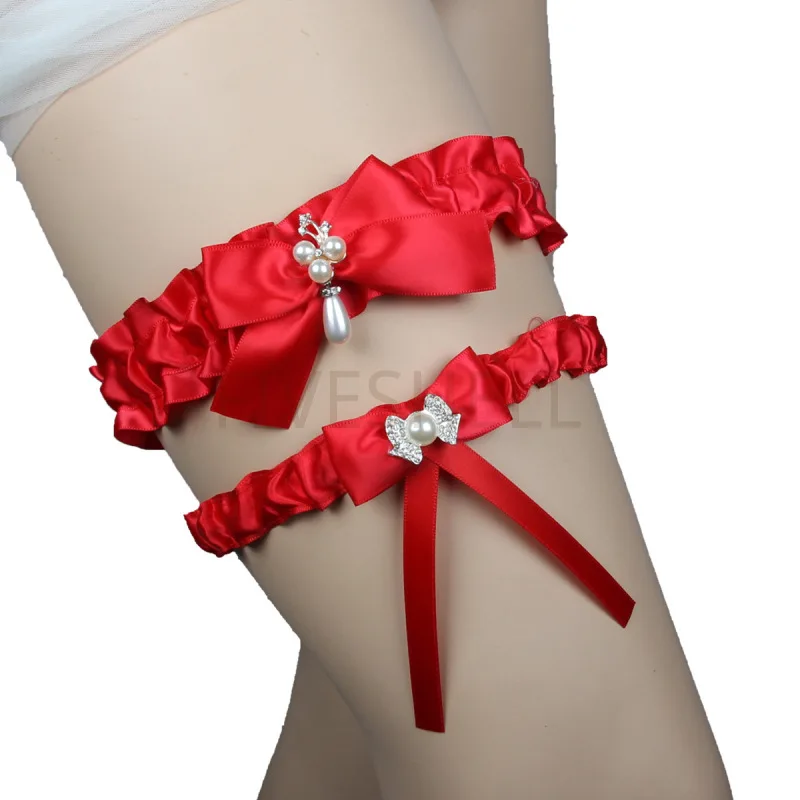 2 stücke Set Frauen Hochzeit Strumpf bänder Gürtel Spitze Perle Blumen stickerei Strumpfband hohe Flexibilität Gürtel Set für Braut Hochzeits feier Requisiten – Detail 4