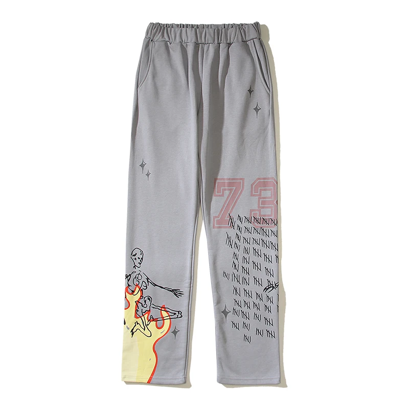 

Retro Streetwear Pantalones Hombre Baggy Sweatpants for Men and Women Mud Dye Flame Drawstring Trousers Y2k Terry Track Pants