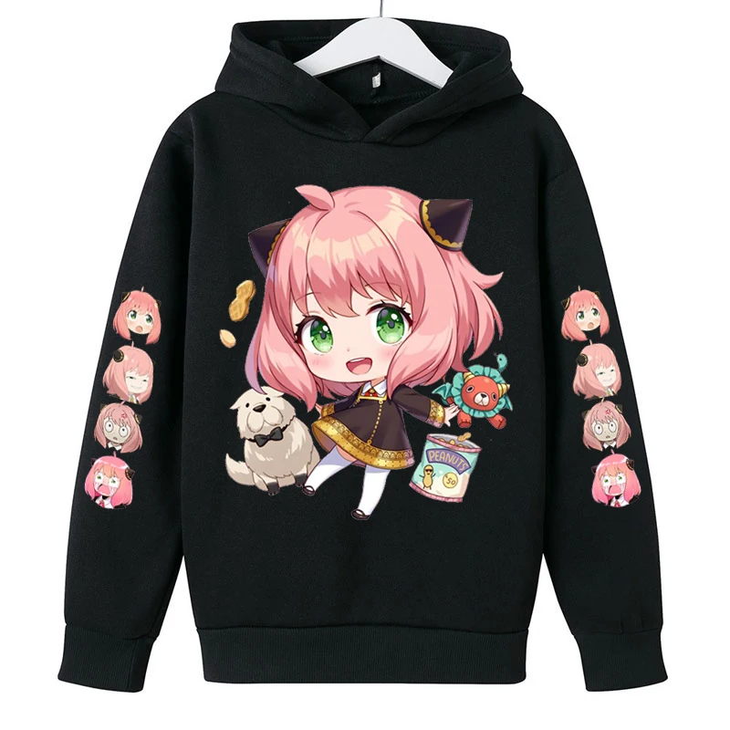 

Casual Black Toddle Coat Children's 3-12 Year Boys Girls Hoodie Anya Spy X Family Sweatshirt Fashion Kids Anime Clothing