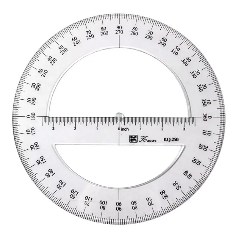31BA 25cm 원형 각도기 눈금자 플라스틱 수학 측정 도구 전체 중심 각도 각도기 수학 각도기