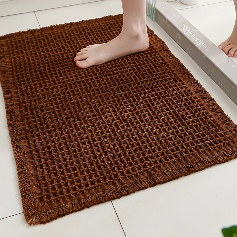 Ultra-Absorbent Waffle Bath Mat with Tassel Detailing