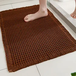 Ultra - Absorbent Waffle Bath Mat with Tassel Detailing - 24X72inch(61X183CM) (Coffee brown)