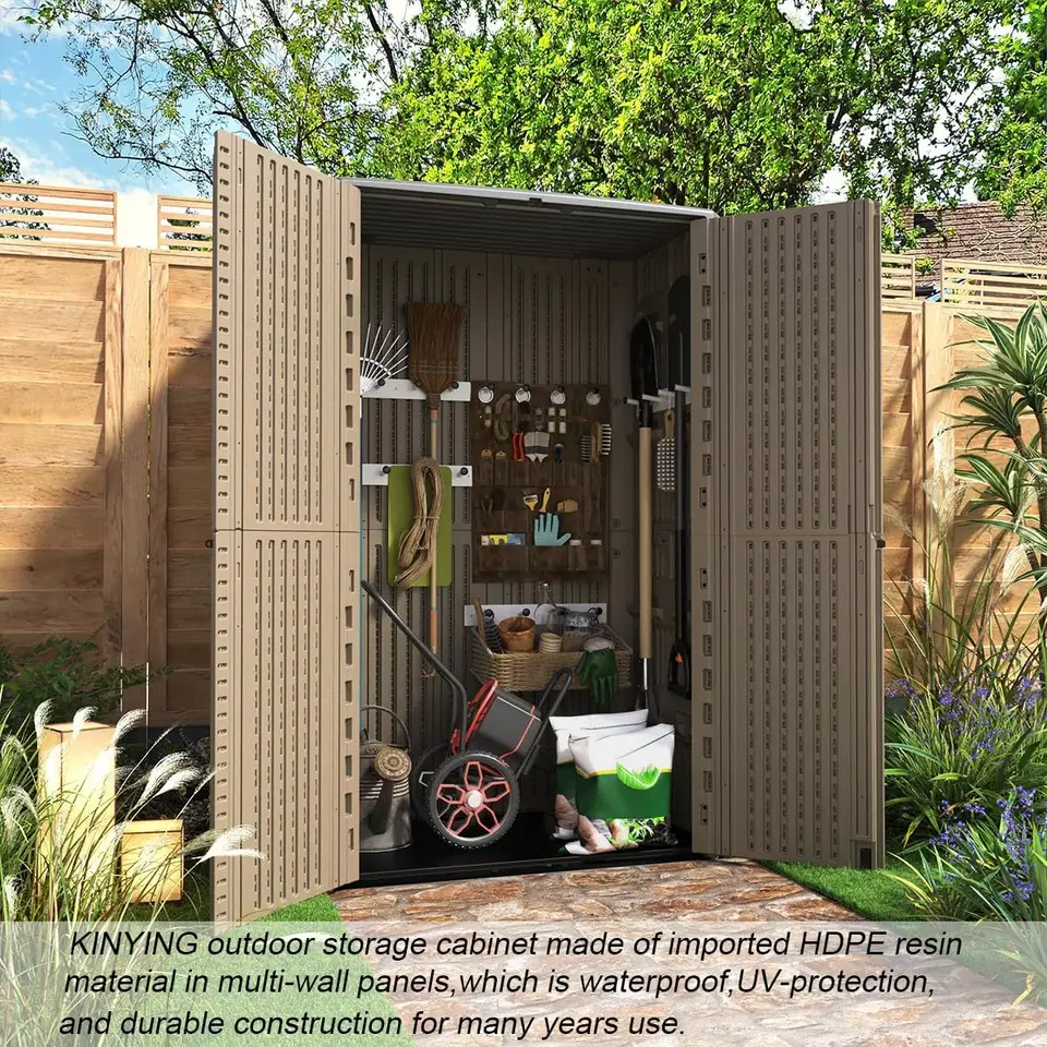 2025NEW Outdoor Storage Shed Waterproof, Resin Vertical Outdoor Storage  Cabinet for Patio Furniture, (66 Cu.ft, Dark Brown) - AliExpress, image size:960x960