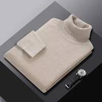 Men's Knitted Sweater Thermal Loose Fit Overhead One-Piece High Collar Solid Color Fleece Warm Inner Trendy Casual Wear