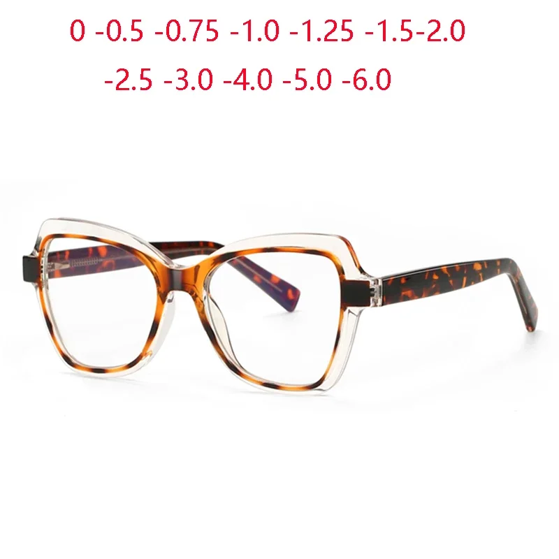 0 -0.5 -0.75 To -6.0 Leopard Frame Blue Light Blocking Oval Shortsighted Prescription Glasses Women Spring Leg Myopia Spectacles