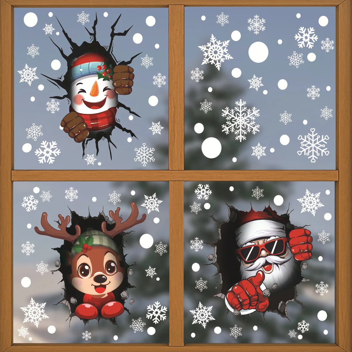 Christmas Stickers Window Mirror Santa Claus Snowman Snowflake