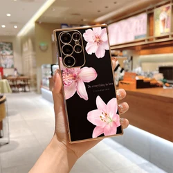 Elegant Pink Floral Plating TPU Phone Case Cover - Note 20Ultra (Black DQMYSDP63)