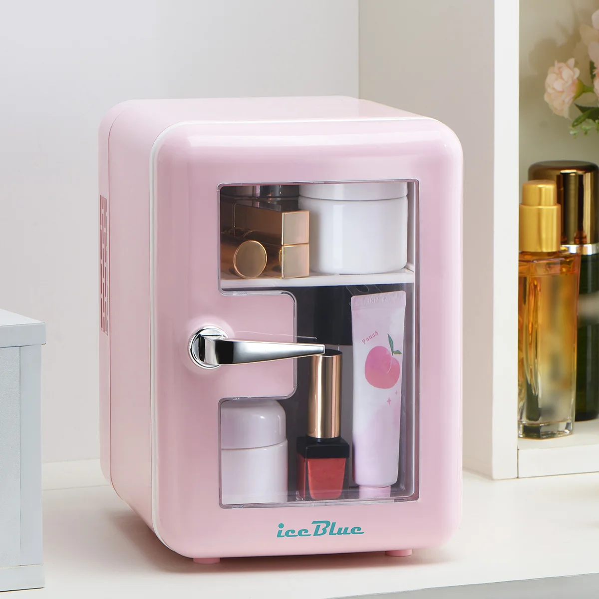 iceBlue 4L/6Can Multifunctional Low Noise Mini Refrigerator Warmer Cooler Makeup Skincare Portable Fridge with Visible Window 1 iceBlue 4L/6Can Multifunctional Low Noise Mini Refrigerator Warmer Cooler Makeup Skincare Portable Fridge with Visible Window 1