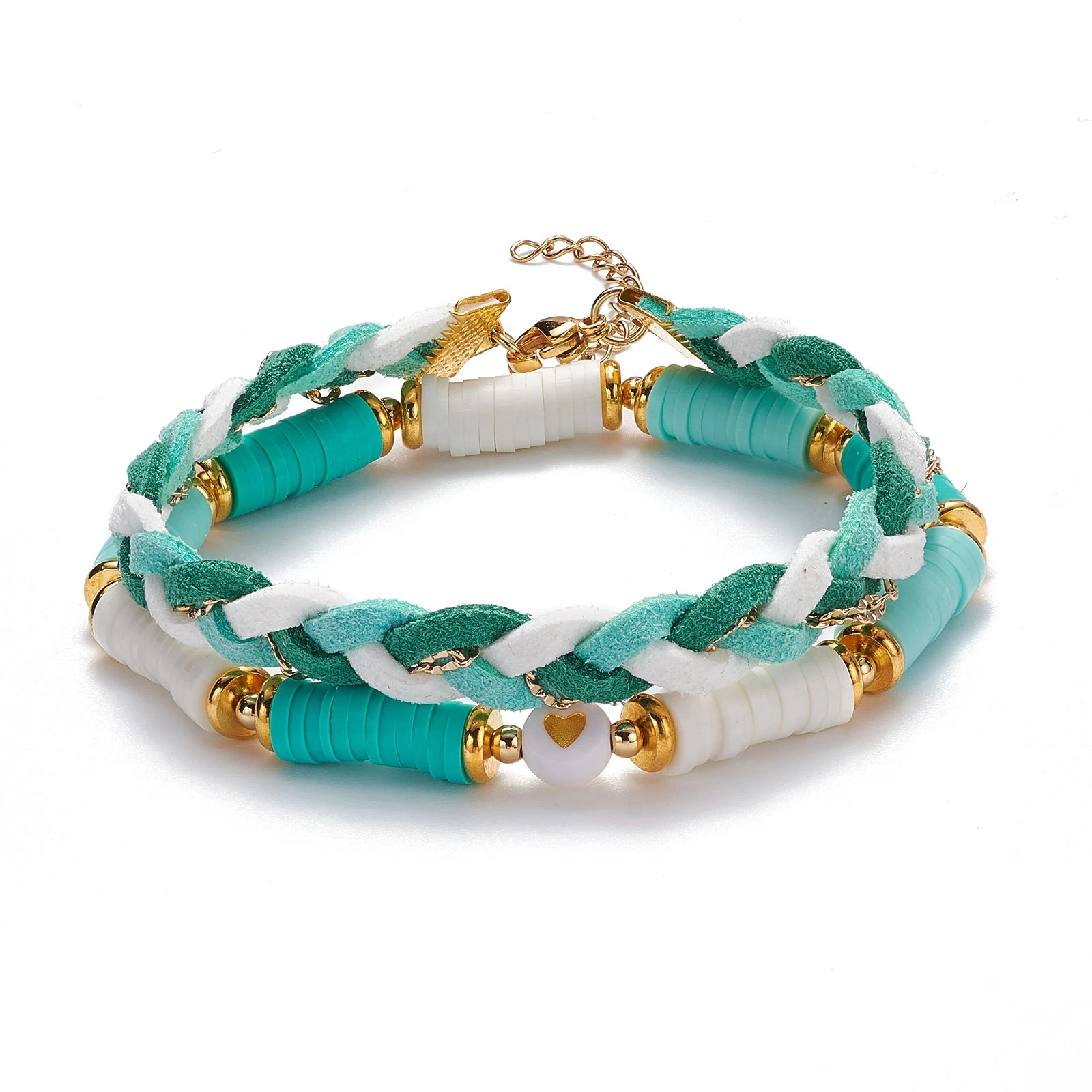 Kissitty 3 Colors Handmade Polymer Clay Heishi Beads Bracelet For Women Faux Suede Braided Cord Bracelets Jewelry Findings Gift