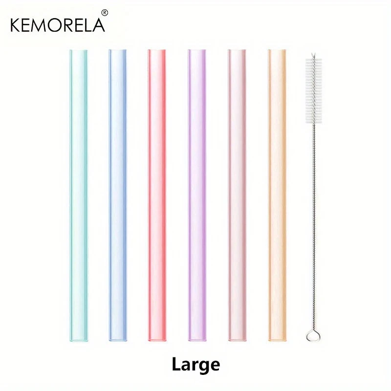 Set of 6 Reusable Transparent Silicone Straws with Cleaning Brush - Eco-Friendly Party Accessory