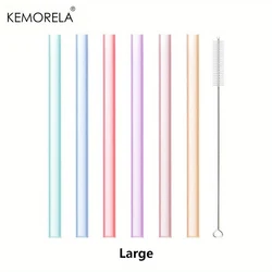 Set of 6 Reusable Transparent Silicone Straws with Cleaning Brush - Eco - Friendly Party Accessory (6PCS - Large)