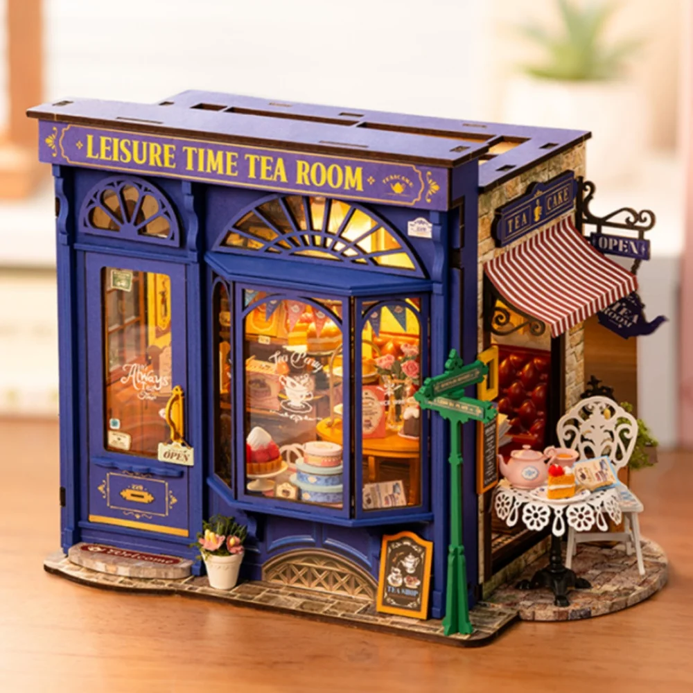 Robotime Rolife Leisure Time Tea Room DIY Miniature Dollhouse Kit Crafts Hobbies Amazing Gift for Women Children DG171 1