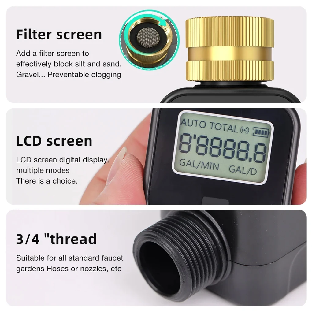 Digital Water Flow Meter High Accuracy Waterproof Measure Water Consumption and