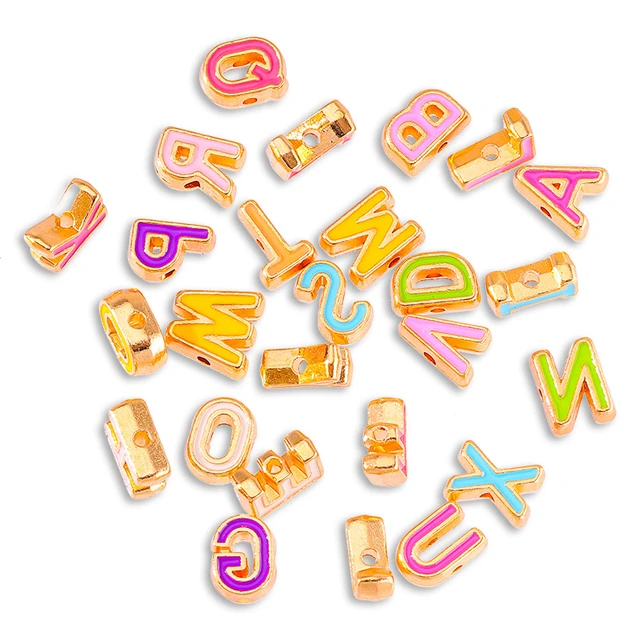 Letter Charms for Jewelry Making, 4 Sets Metal Alphabet Beads Enamel  Initial A-Z Charm Mixed Letter Pendant for Necklace and Bracelet DIY Making  - Pink 