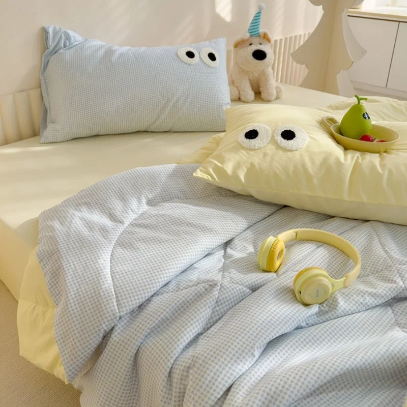 2025 new dopamine washed cloud cotton big eye series summer quilt four-piece three-piece set single piece summer quilt cool summer quilt summer quilt set
