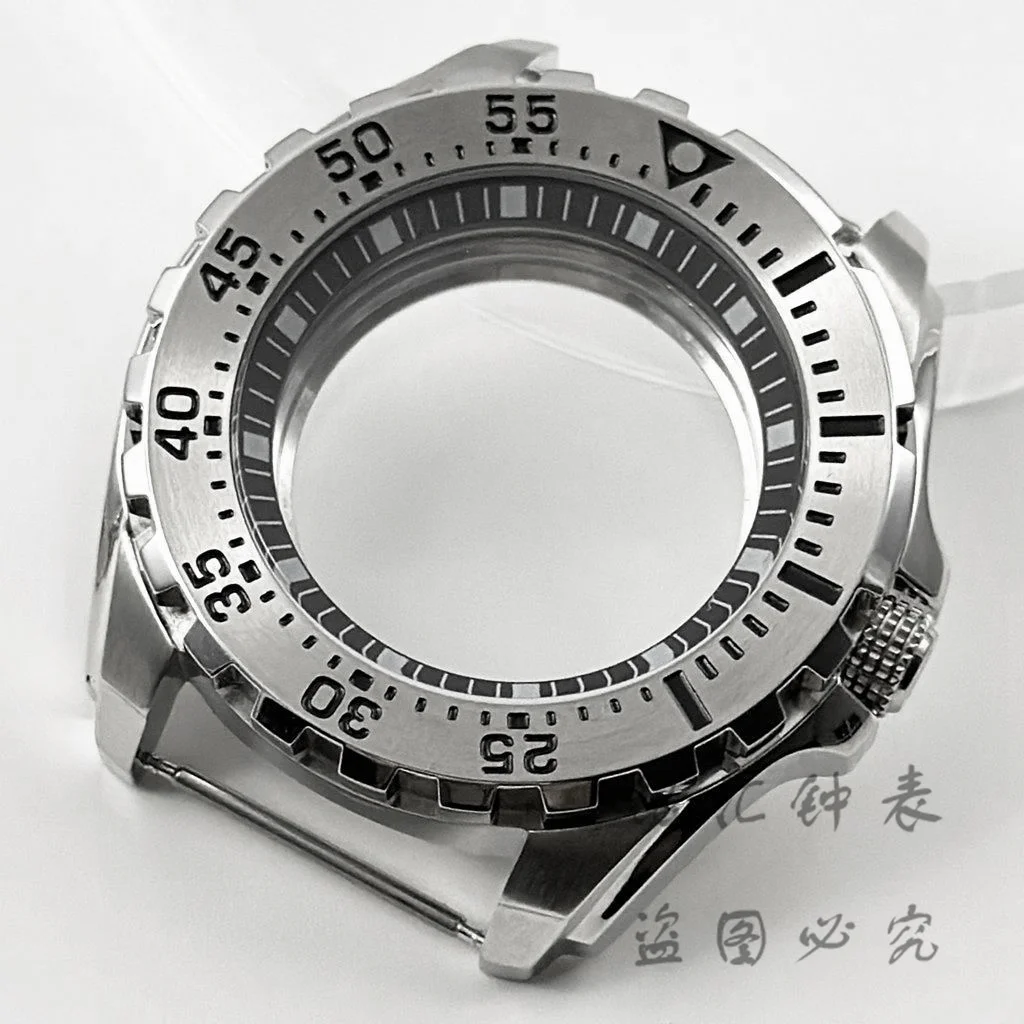 Silver Stainless Steel Watch Case with Multi-Color Ring Design, 44MM