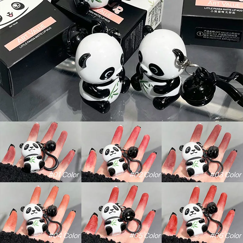 Velvet Matte Red Lip Gloss Lipstick Moisturizing Long Lasting Makeup Panda Keychain Lip Glaze Mud Sexy Lip Tint Korean Cosmetics