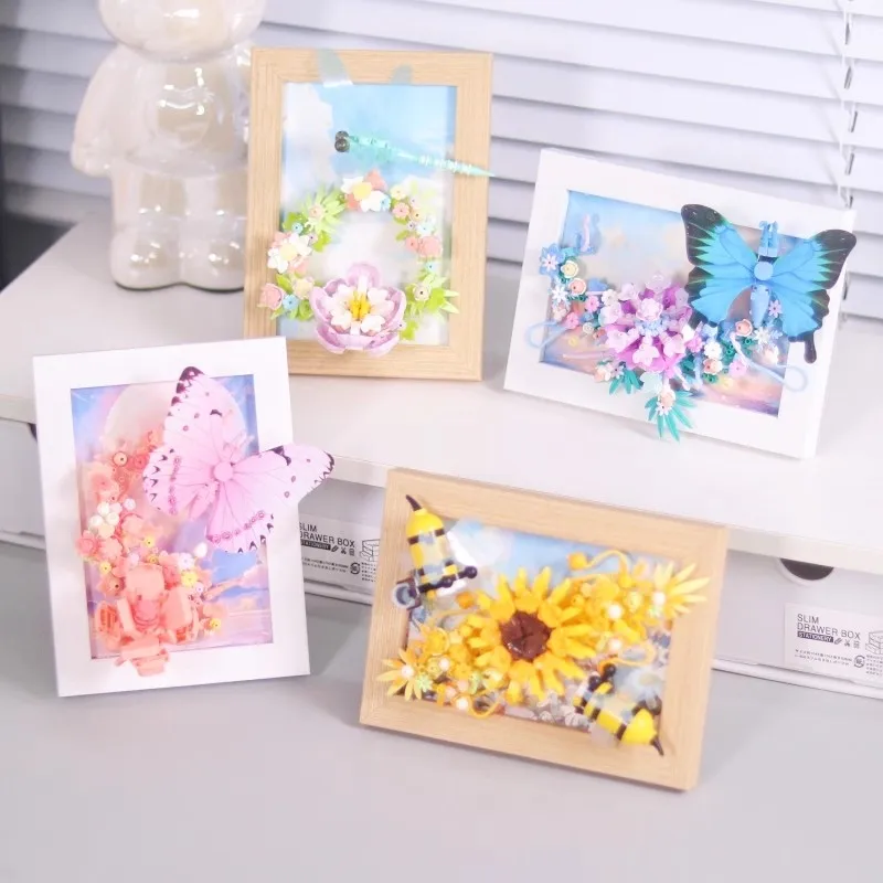 창의적인 사진 프레임 꽃 동물 빌딩 블록 장난감, DIY 블록 장난감, 어린이 생일 선물, 데스크탑 장식