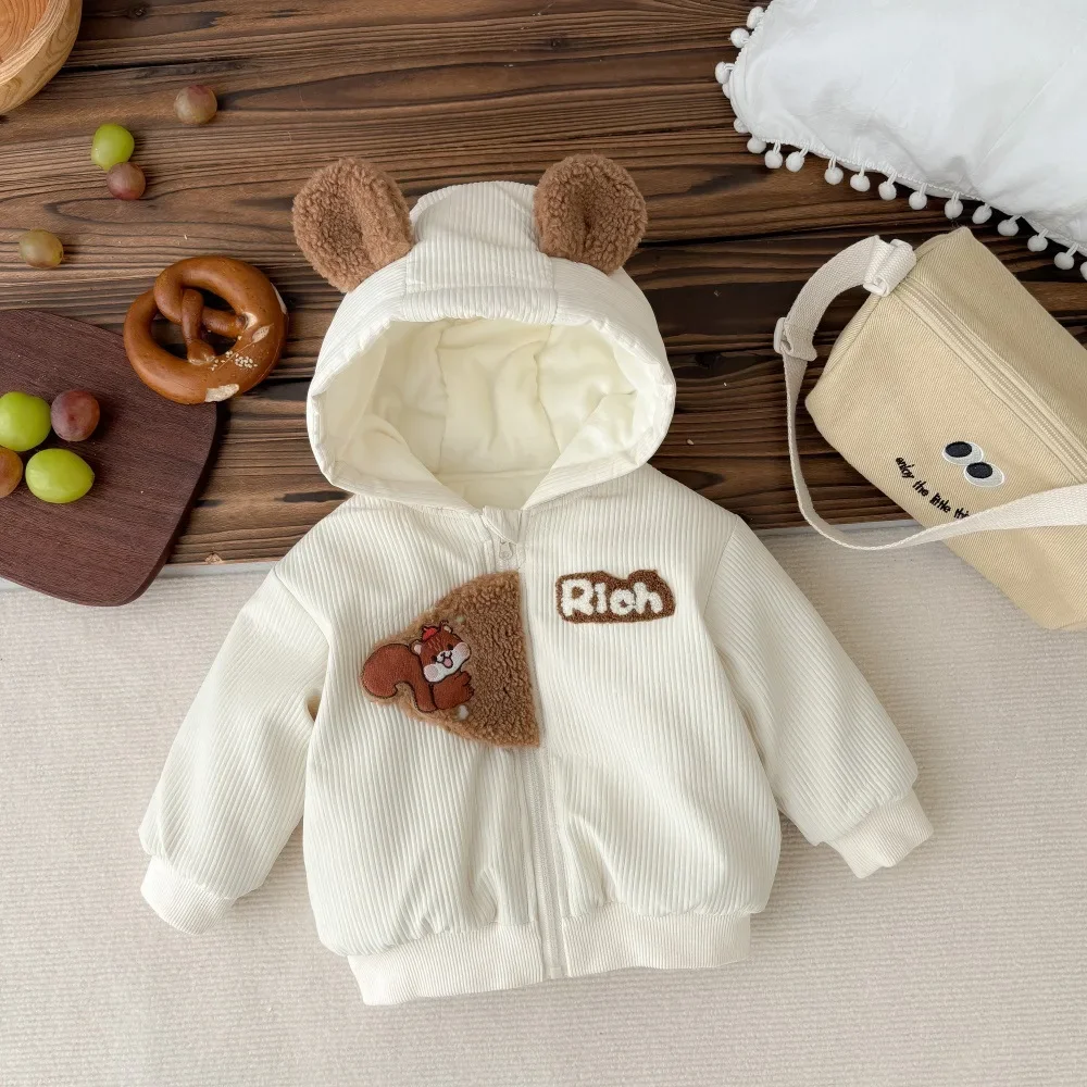 Winter New in Infant Kids Thicken Letter Fashion Top Outwear,baby Toddler Boys Girls Hooded Zipper Jacket Cartoon Clothing