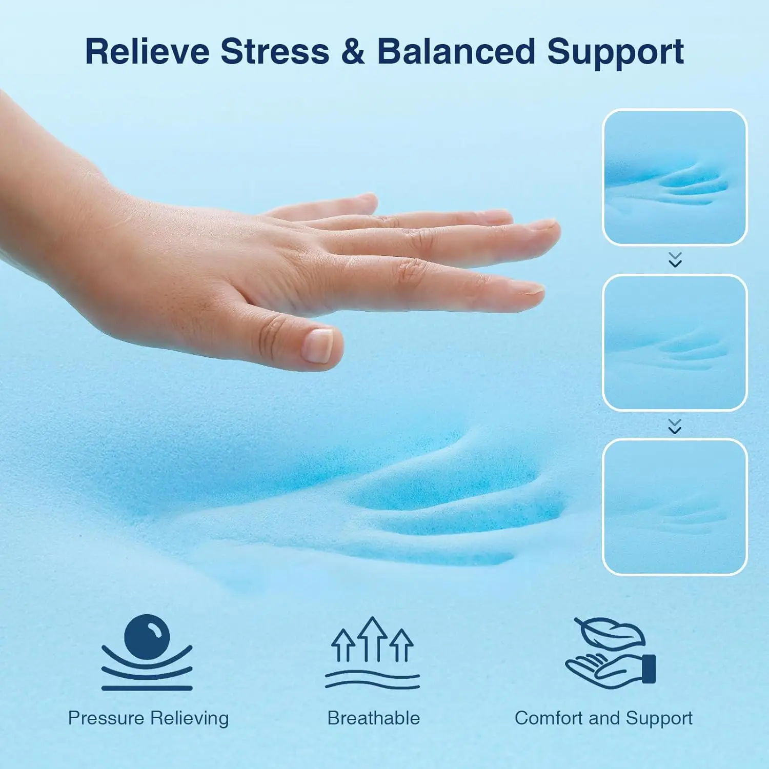 4 Inch Queen Size Memory Foam Mattress, 2 Inch Cooling Pillow Top Mattress Pad Cover and 2 Inch Gel Memory Foam Topper