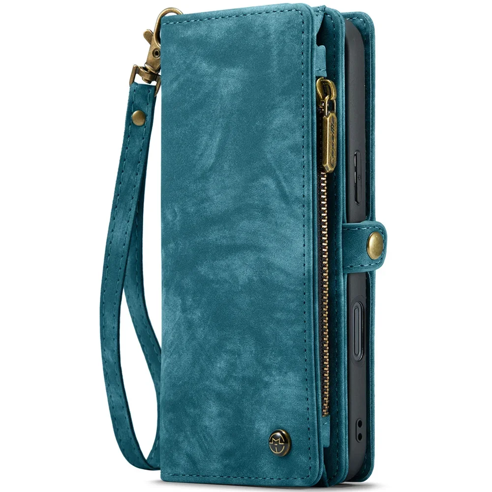 Luxury Leather Wallet Phone Case with Detachable Magnetic Zipper and Card Holder