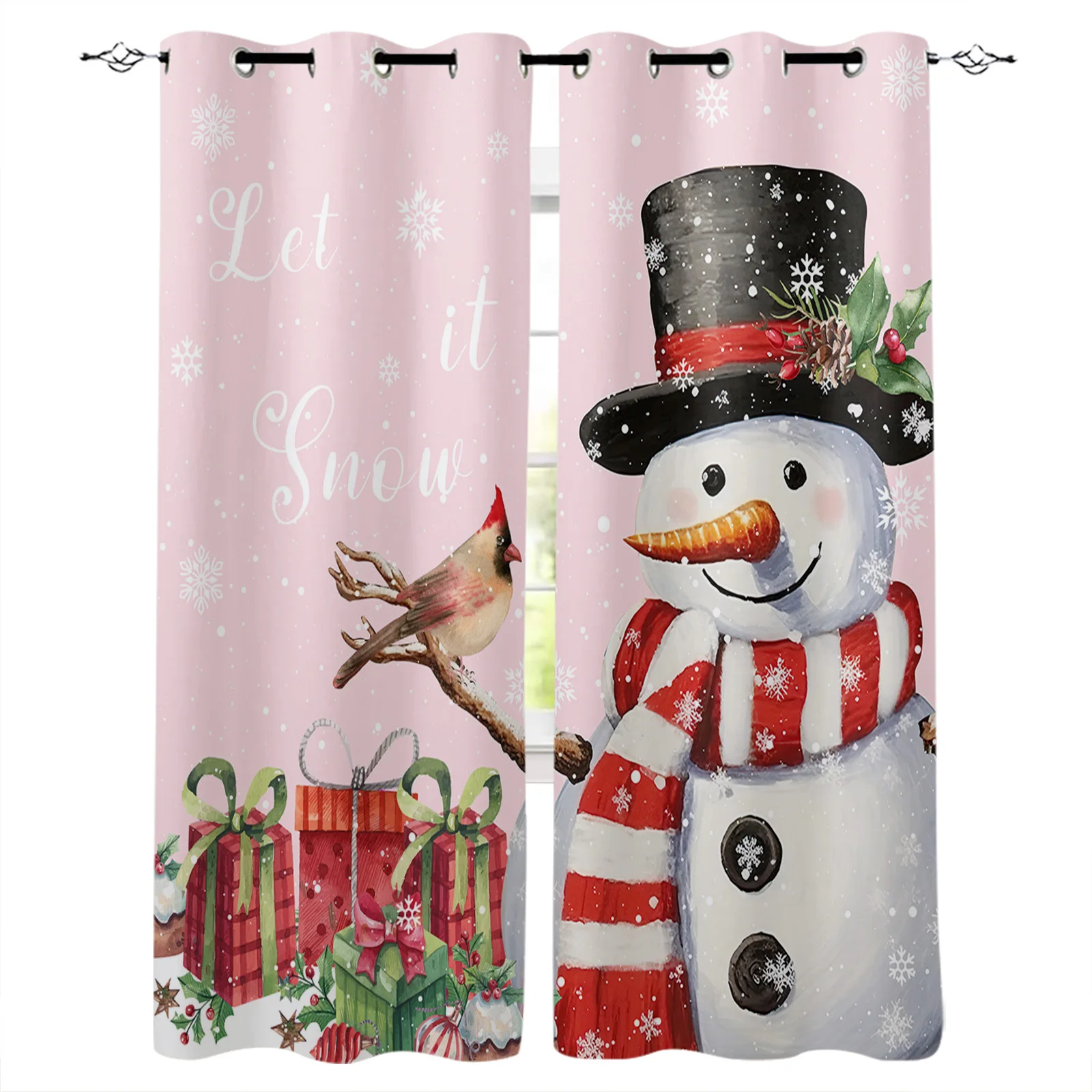

Christmas Winter Snowflake Snowman Pink Modern Hall Curtains for Living Room Girl Boy Bedroom Kitchen Window Curtain Cortinas