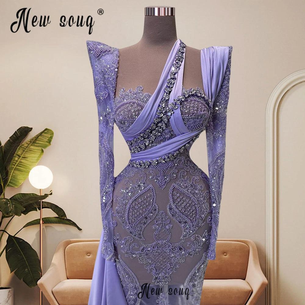 

Haute Couture Lilac Long Evening Dress Side Train Custom Made Women Arabic 2023 Formal Celebrity Dresses Vestidos De Noche