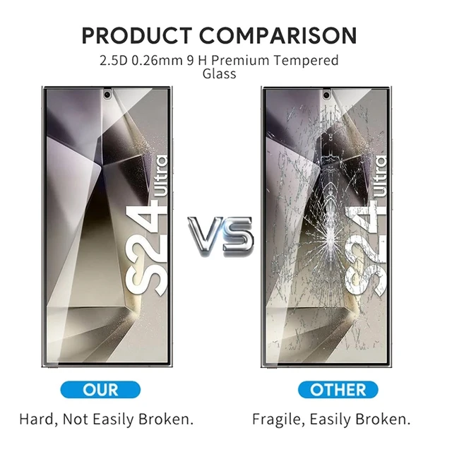 Protecteur d'écran pour Samsung Galaxy S24 Ultra S24 Plus, 4 pièces, couverture complète en verre HD, avec empreinte digitale 5