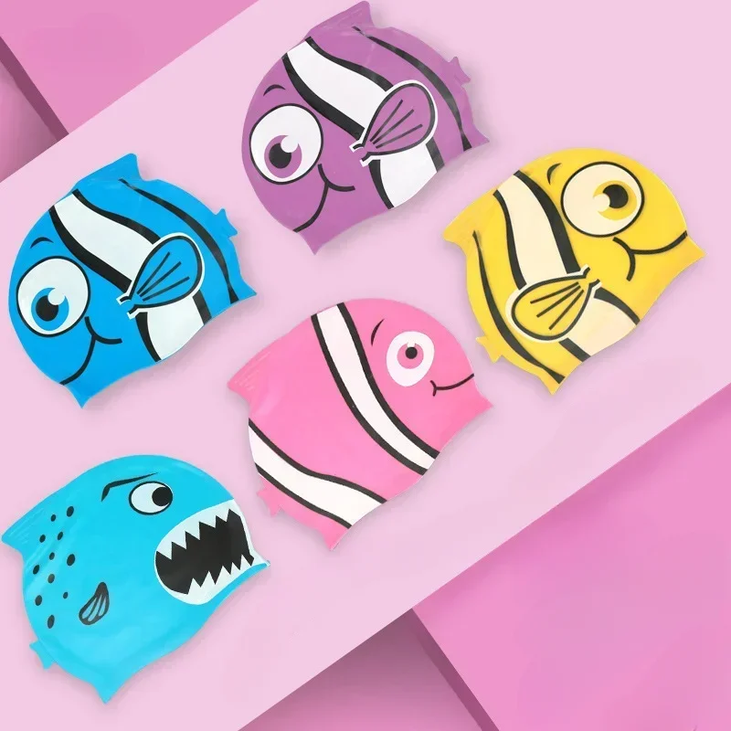 Children Swimming Caps Long Hair Ear Protection Cute Cartoon Swim Cap for Boys Girls Kids Silicone Swimming Cap Pool Accessories 3