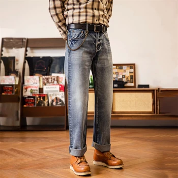 레드 토네이도 남성용 라이트 워시 청바지, 아이스 블루 14.5oz 셀비지 데님 바지, 스트레이트 레그