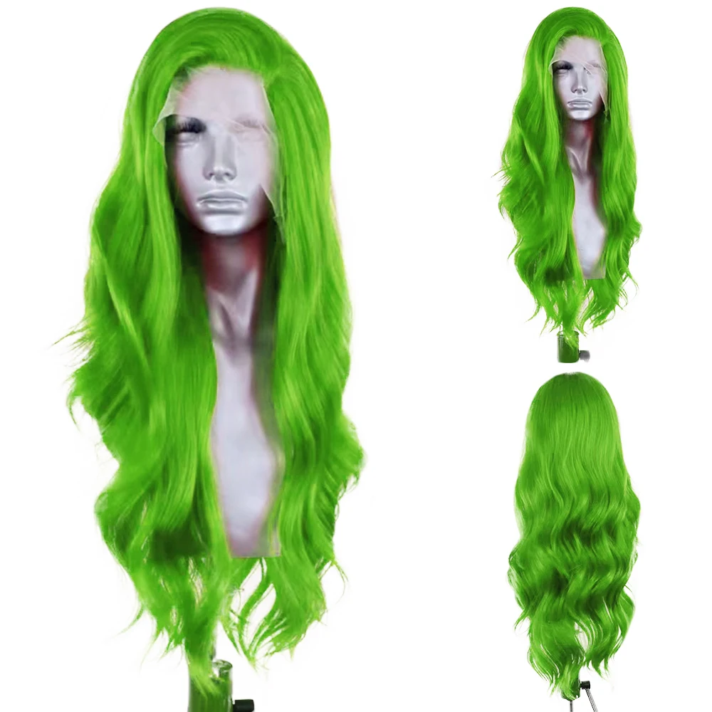 Colorful Lace Front Wig Long Natural Wave Synthetic Wig 13x4 Frontal Lace Daily Use Cosplay Wigs Red/ Green /Pink /Blue