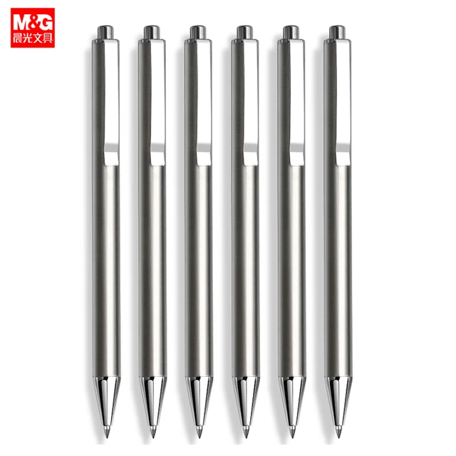 Retractable Stainless Steel Ballpoint Gel Pens,0.5mm Fine Point Bullet Tip  Black Blue ink Refill Smooth Writing Grip Signing Pen