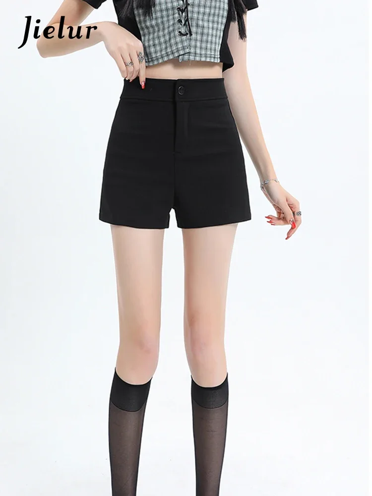 Jielur Elegant High Waist Shorts Women Simple Safety Pants Female Summer Solid Color Wide Leg Shorts Fashion Casual Lady Shorts