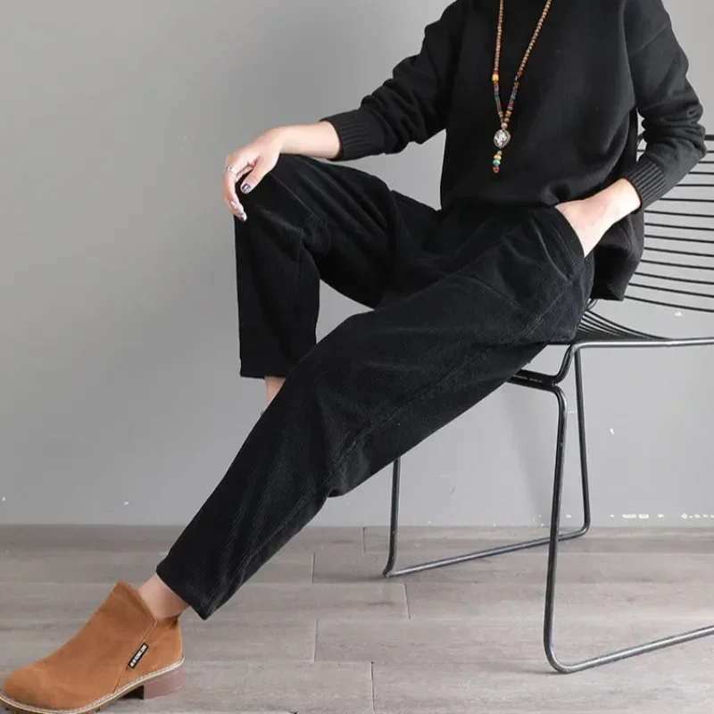 Pantaloni da donna pantaloni da donna In velluto a coste autunno inverno vita alta Casual In cotone classico nuovo In confortevole elasticizzato Vintage Xxl anni '90 3