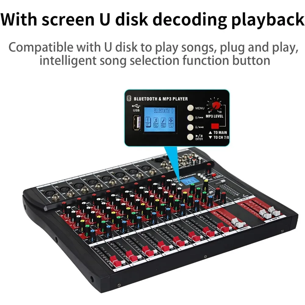 CT-80S Professional audio mixer 8 Channel with MP3 Player+Bluetooth U disk 48V Phantom Power Source USB recording 3