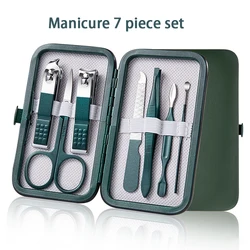 Green Professional Manicure Set with Leather Case - Premium Nail and Skincare Kit, 6 - 18 Pieces (7pcs set)