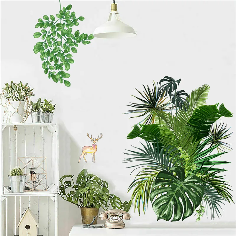 Tropical Green Plants Wall Stickers For Kids Bedroom Living Room Decoration Vinyl Wallpaper Leaves Poster Mural Decal Wall Decor wall stickers wall sticker