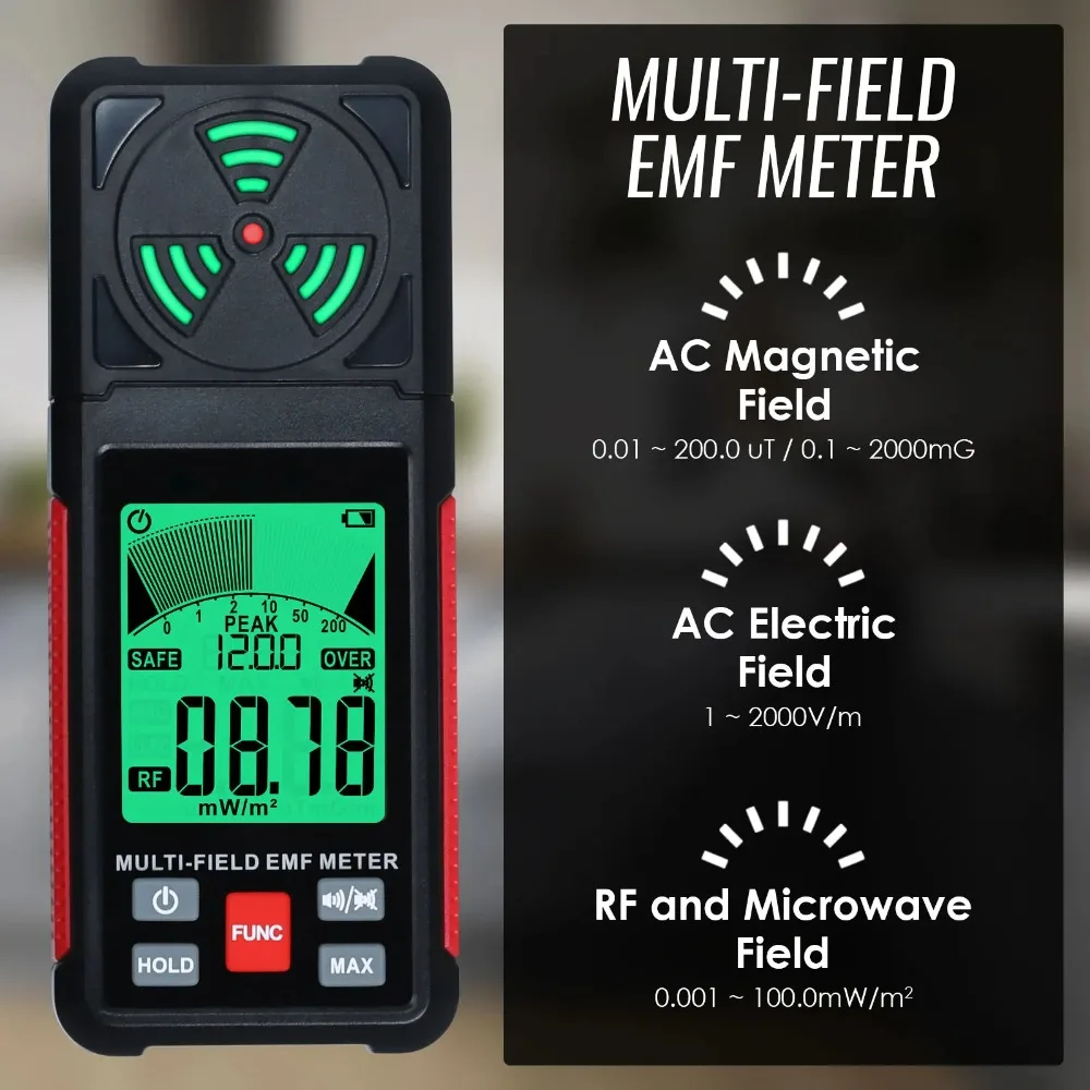 휴대용 디지털 EMF 방사선 감지기 다중장파 전자기장 측정기 RF MF 데이터 홀드 기능 청각 시각 경보