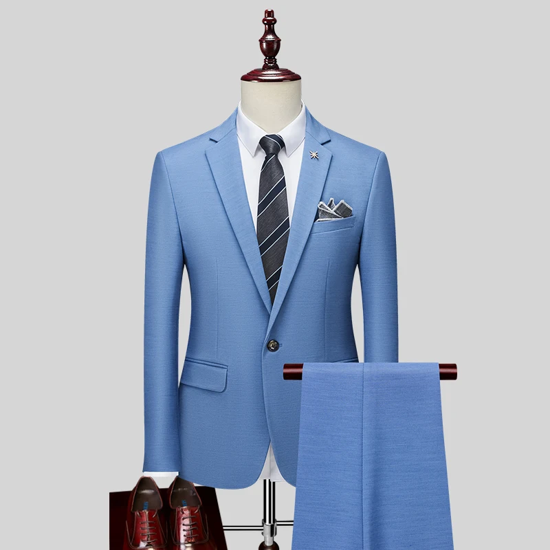 

High-quality Men's (suit + Trousers) Two-piece Fashion All-in-one Business Korean Version Slim-fit Best Man Groom Wedding Dress