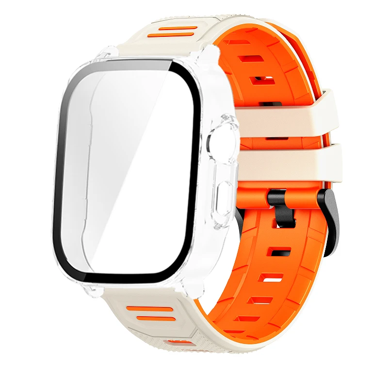 Breathable Silicone Strap with PC Glass Case – 2-in-1 Bracelet and Screen Protector
