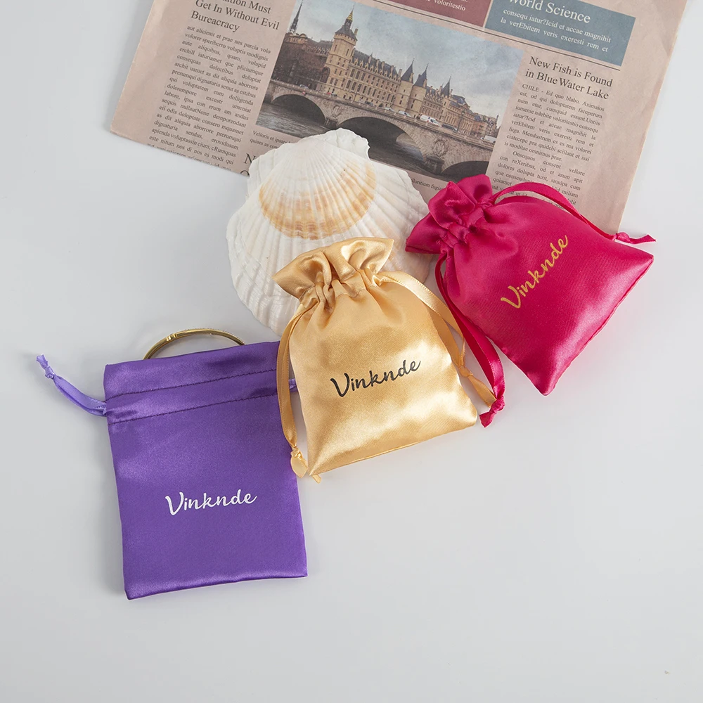 100pcs Satin Silk Jewelry Packaging Pouches Custom Logo Wedding Favor Gift Bag Drawstring Pouch for Cosmetic Eyelashes Earrings