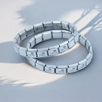 Silvery Color Stainless Steel Hand Bangle Italian Charm Bracelet Crown Year of Birth Custom Module DIY Making For Men Women 2