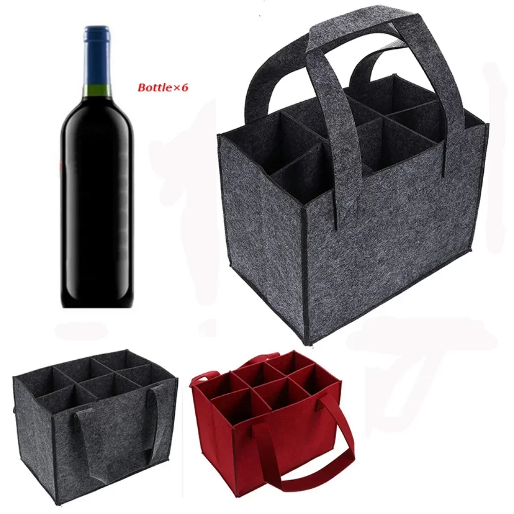Felt Wine Bag 6 Bottles Foldable Handbag Storage Bag Thickened Wearable Beer Wine Bag Handbags For Wedding Party Camping