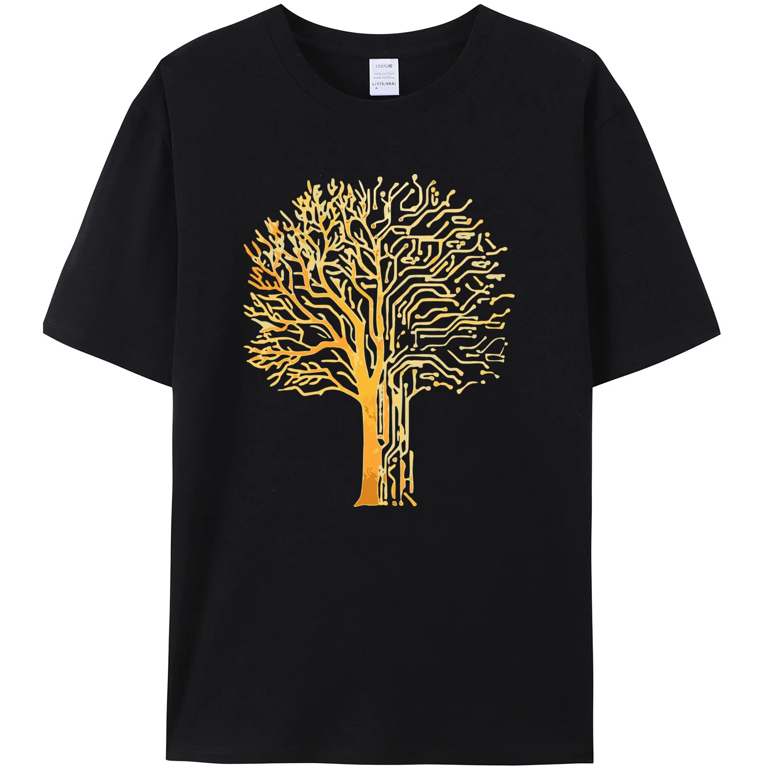 

Футболка мужская с принтом золотистой сосны, короткий рукав, натуральный стиль, Повседневная Уличная одежда, 100% хлопок, г.