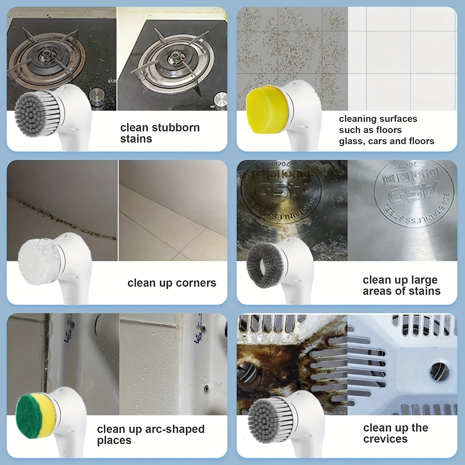 Toilet Brush Set 5-in-1 Multifunctional Electric Cleaning Brush Replace Head USB Kitchen Bathroom Bathtub Tile Sink Dish Toilet Brush