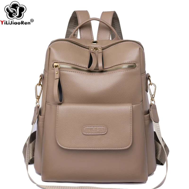FashionBackpackWomenShoulderBagSoftLeatherDaypackFemaleLarge