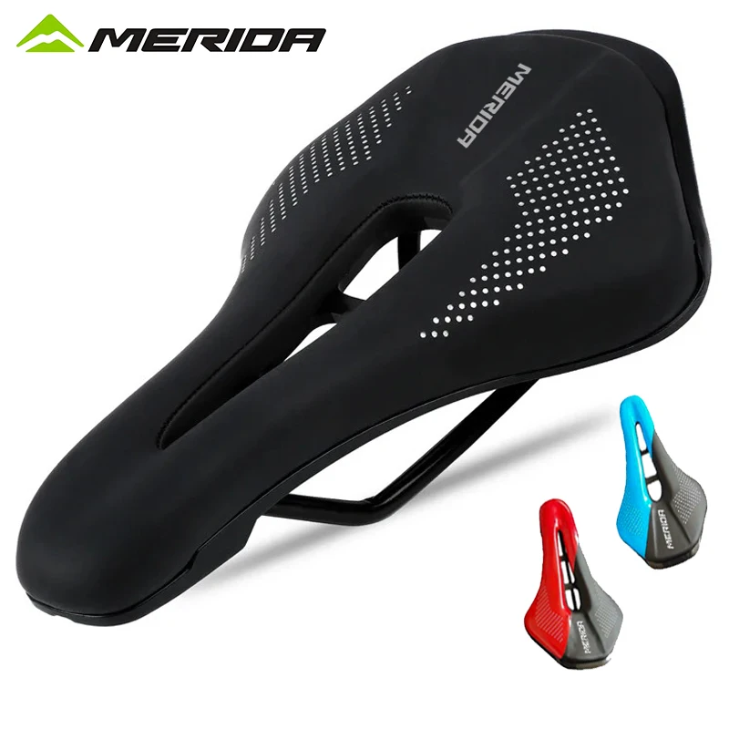 Merida Ultralight Road Bike Saddle MTB Short Nose Bicycle Seat PU Leather Hollow Prostatic Saddle Bicycle Parts