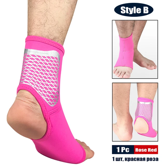 1Pc Sports Ankle Support Protect Sock Elastic Comfortable Foot Sprain Protect Brace for Cycling Running Basketball Soccer Tennis Style B-Rose red-1Pc